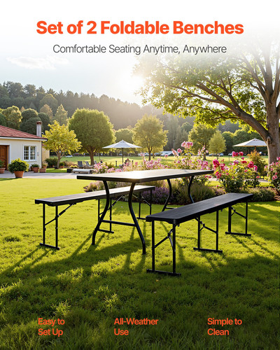 Plastic folding bench - plastic, black