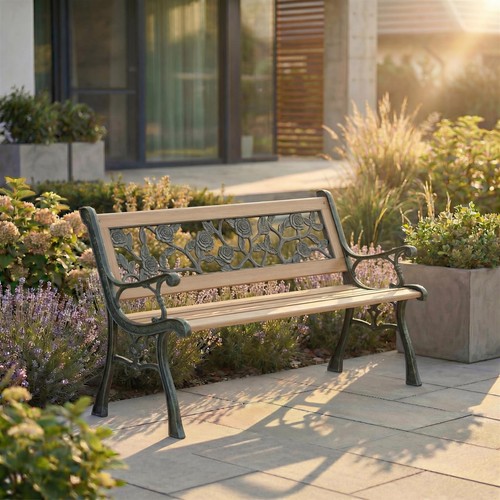 Wooden garden bench rose - garden,